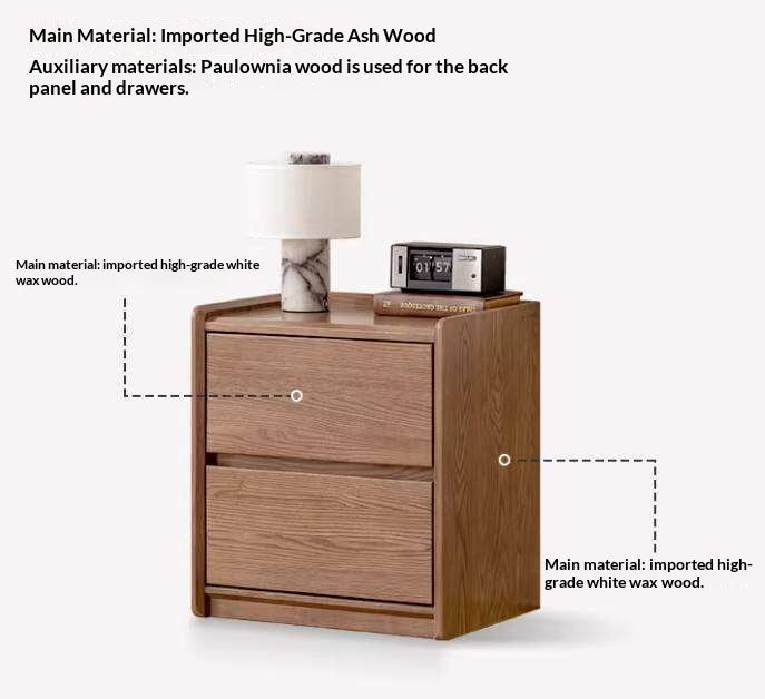 Ash Solid Wood Nightstand with Single Drawer and Open Shelf