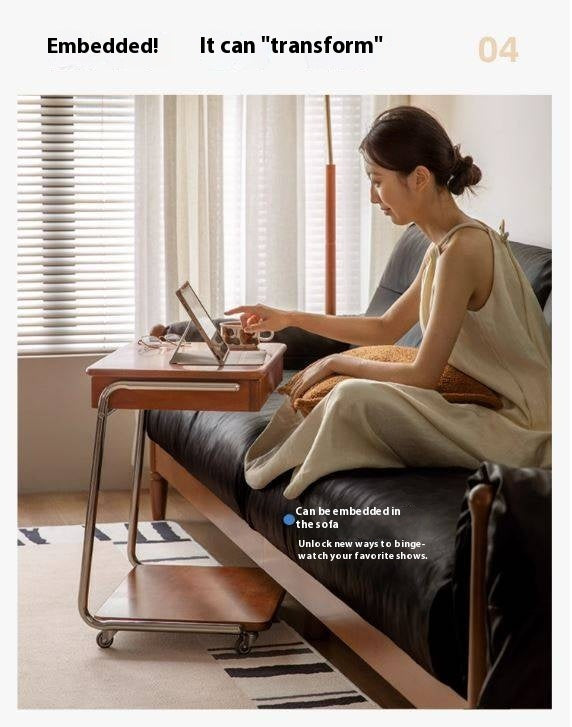 Tulipwood, Cherry Solid Wood Mobile Retro Side Table