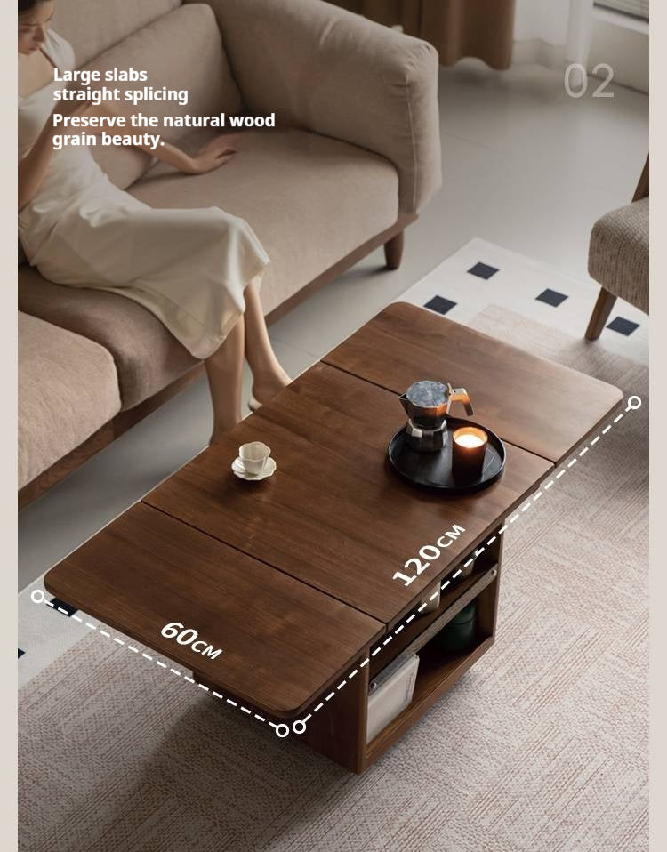 Black Walnut Solid Wood Mobile Folding Coffee Table