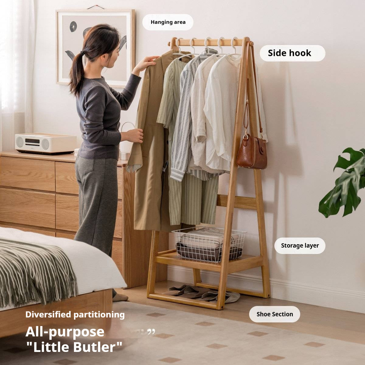 Solid Rubberwood Nordic Minimalist Standing Hanger