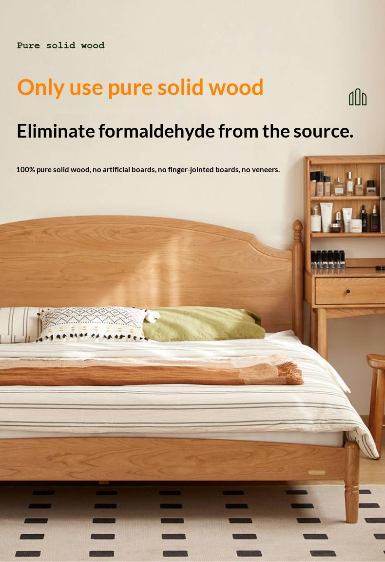 Cherry Solid Wood Bed — French Style Vintage Design