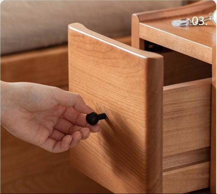 Cherry Solid Wood Modern Nightstand.