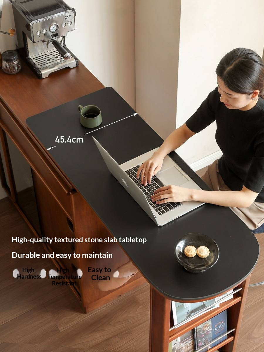 Tulipwood Solid Wood Vintage Style Stone Slab Bar Table