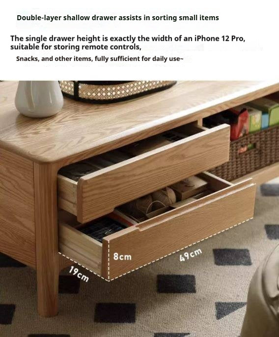 Oak, Solid Rubberwood Coffee Table Three Drawers