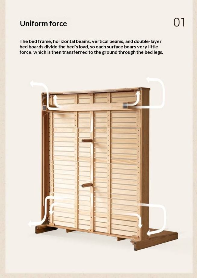 Ash Solid Wood Bed — Modern Minimalist Large Slab Design with Luminous Features