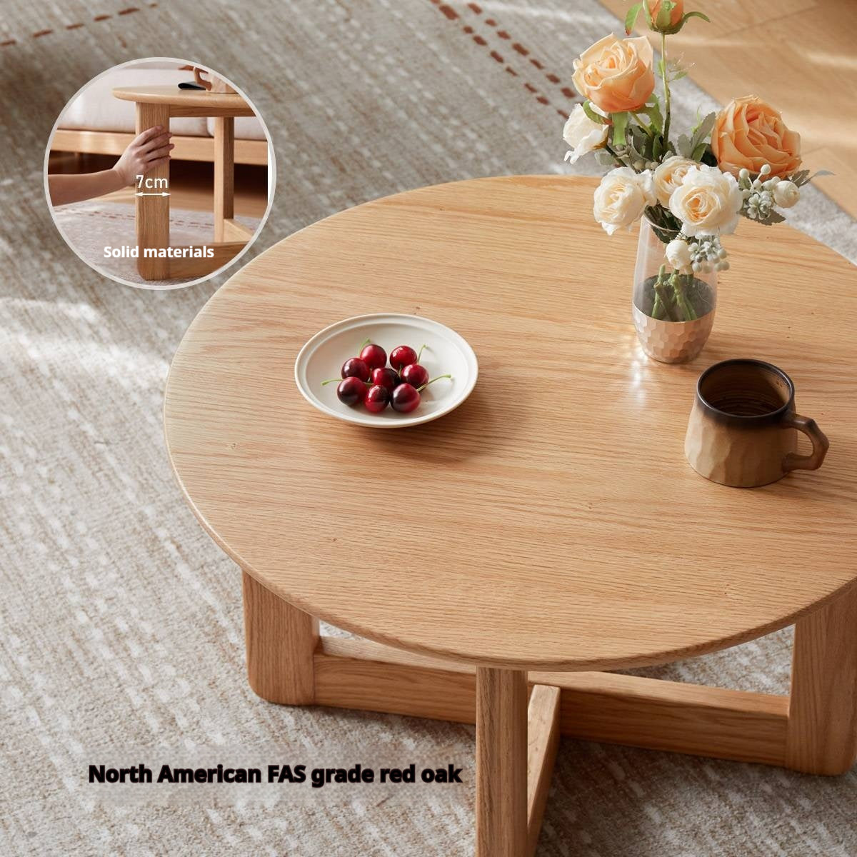 Oak Solid Wood Modern Round Coffee Table