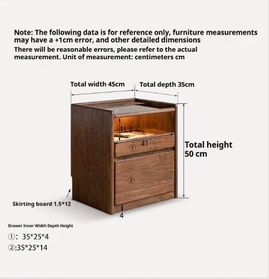 Russian White Oak, Black Walnut, Oak, Ash, Sandalwood Solid Wood Nightstand Socket, Lamp