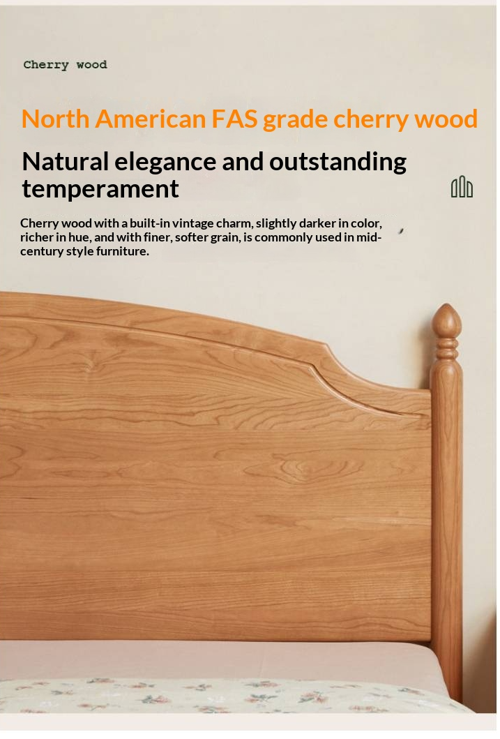 Cherry Solid Wood Bed — French Style Vintage Design