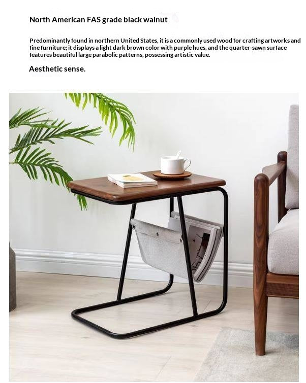 Black Walnut Solid Wood C-shaped Iron Side Table