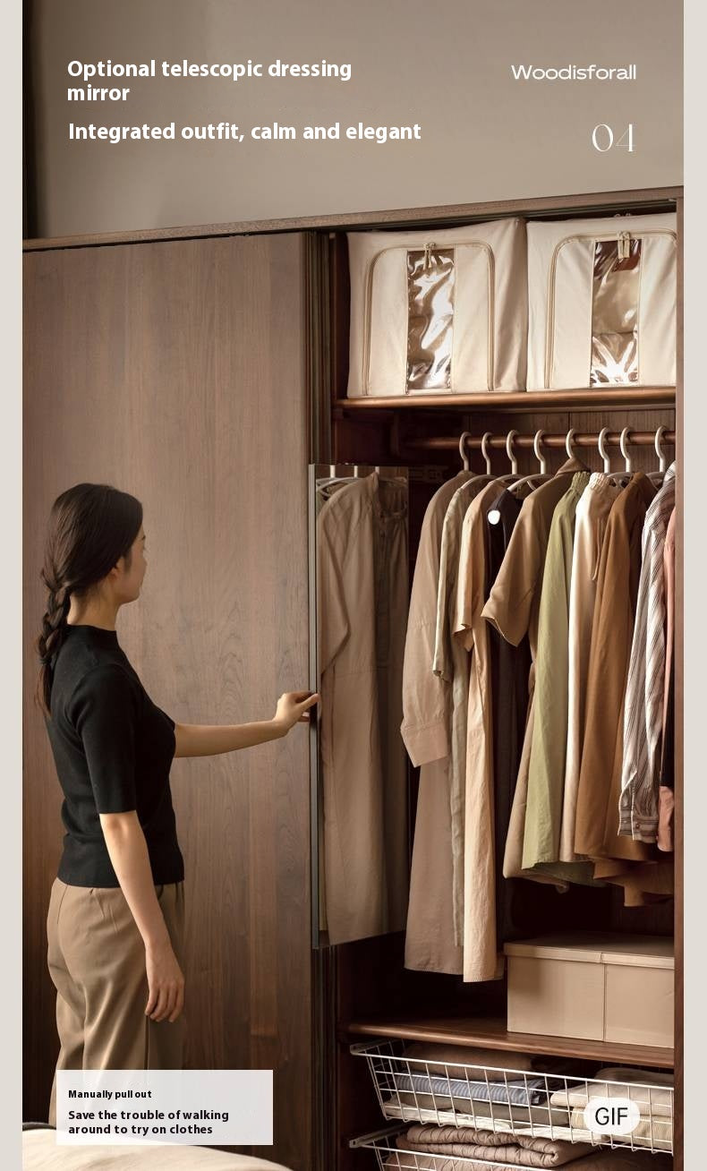 Black Walnut Solid Wood Sliding Door Wardrobe.