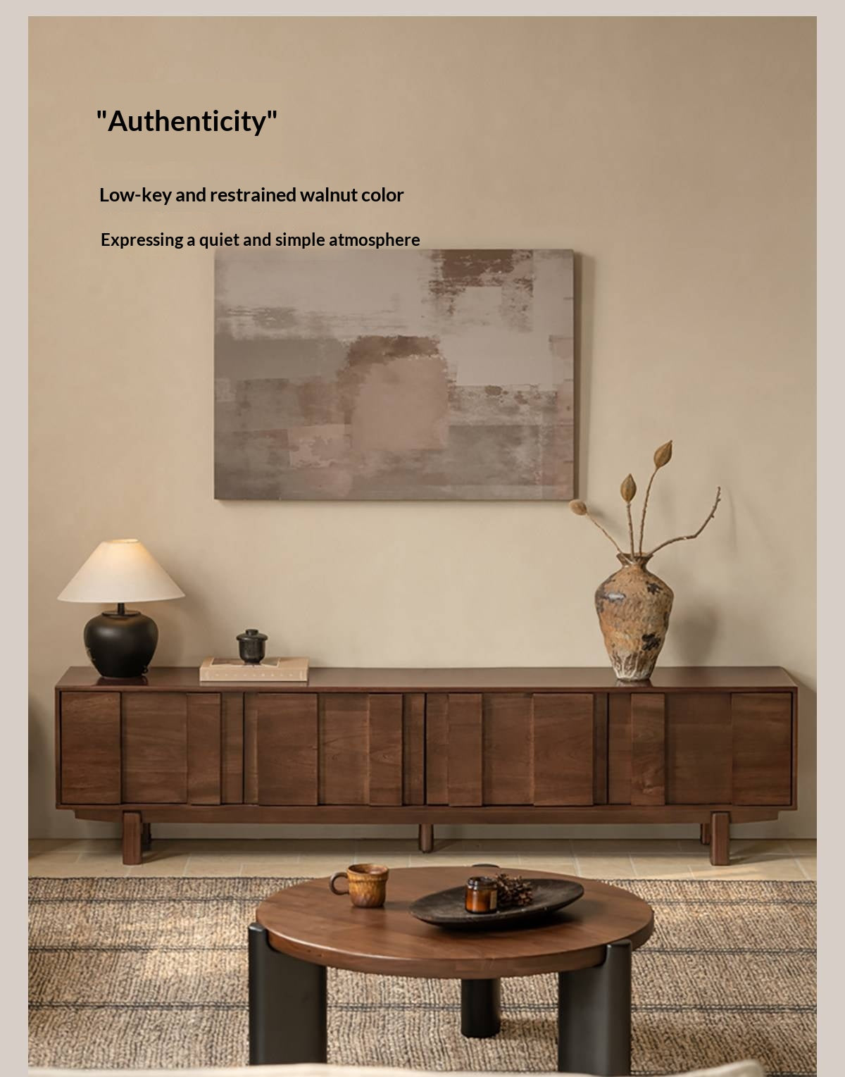 Sandalwood Solid Wood Fluted TV Console with Recessed Handles