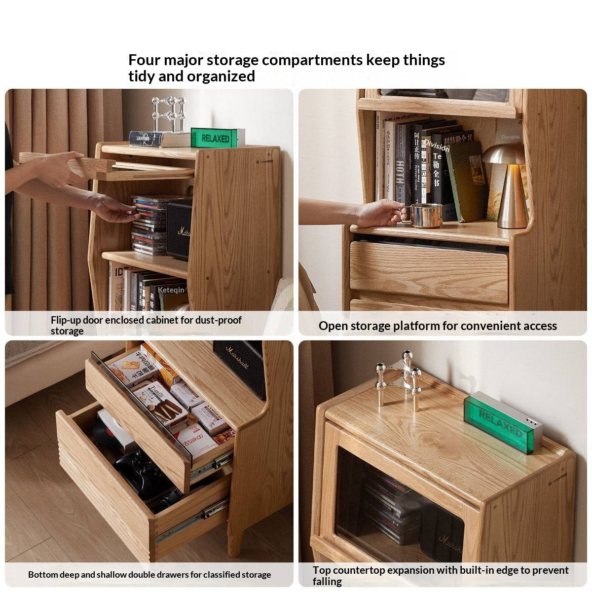 Oak Solid Wood Modern Style Side Cabinet