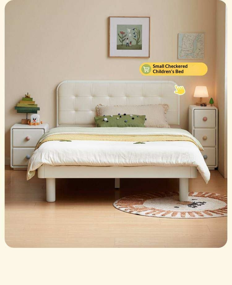 Solid Rubberwood, Beech Solid Wood Cream Style Ultra-narrow Children's Nightstand