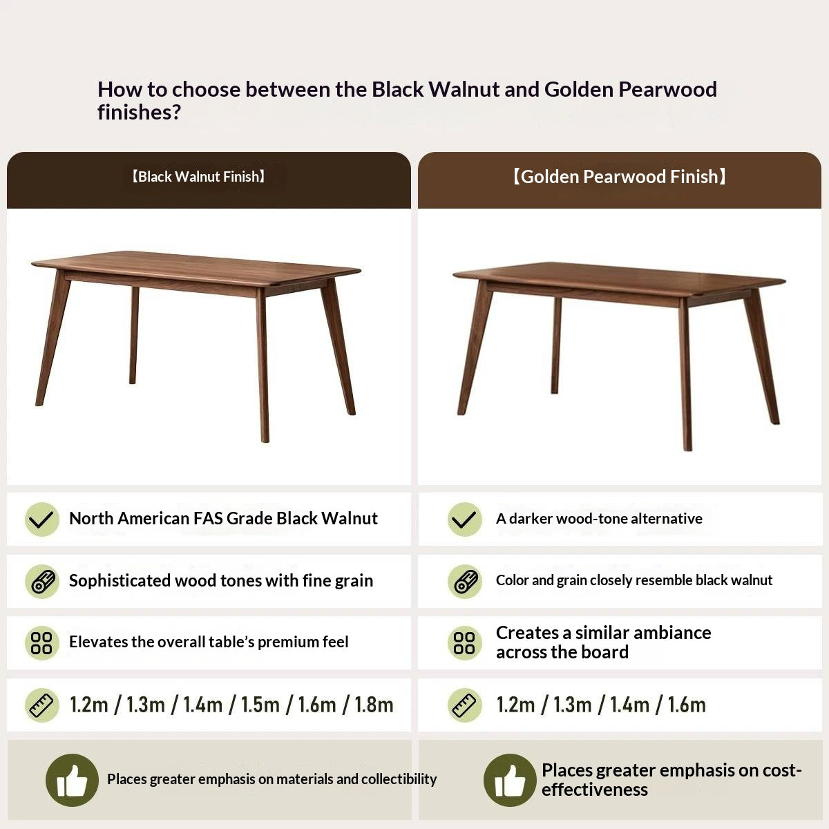 Black Walnut, Golden Pearwood, Sandalwood Solid Wood North American Dining Table