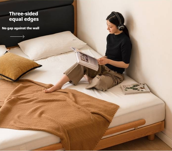 Cherry Solid Wood Fabric Soft Backrest Bed Modern Minimalist