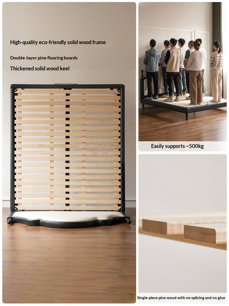 Eco-Friendly Cloud Leather Bed — French Retro Style Upholstered Fabric Bed