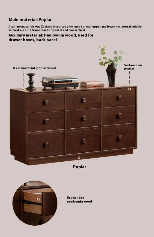 Poplar Solid Wood Retro Middle Ancient Style Drawer Cabinet