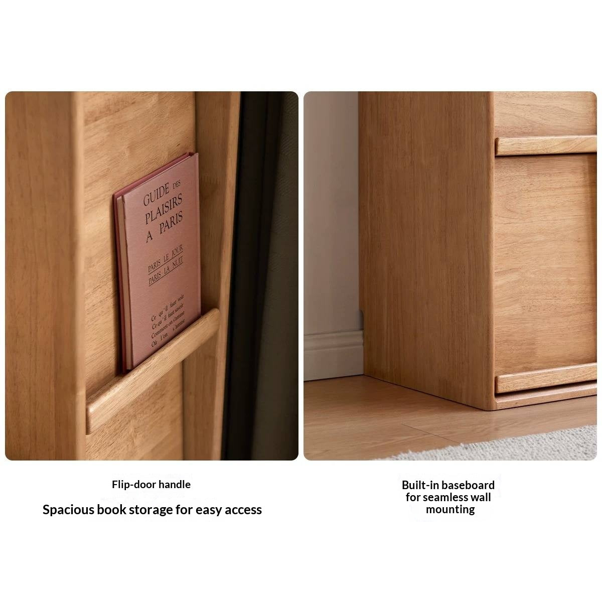 Solid Rubberwood Ultra-Narrow Bookcase with Flip-Down Front Panel
