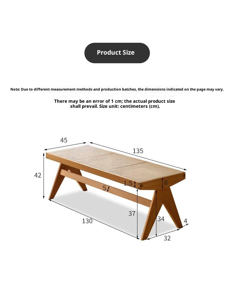 Cherry Solid Wood Rattan Retro Dining Bench