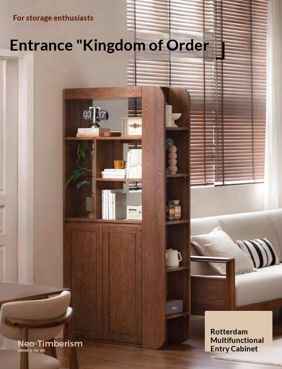 Ash Solid Wood Modern Divider Bookcase Cabinet with Storage