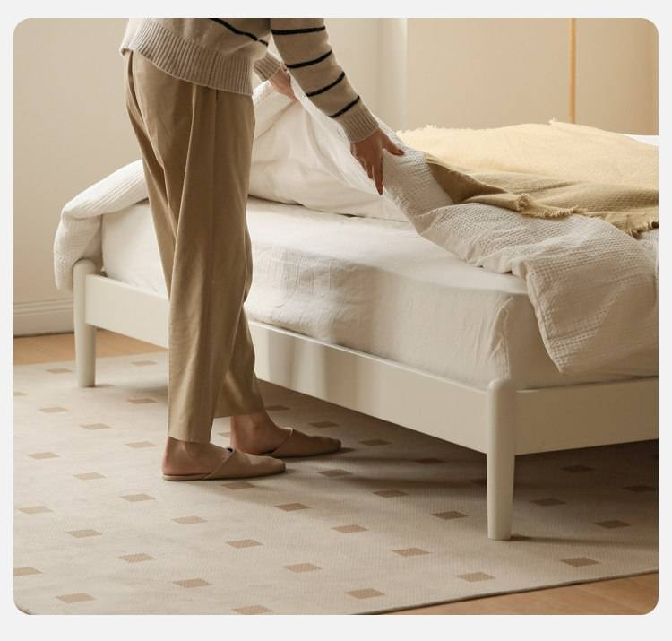 Poplar Solid Wood Bed — Upholstered with Fabric, Creamy Lambswool Soft Backrest