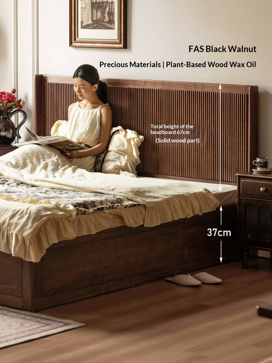 Black Walnut Solid Wood Italian Light Luxury Retro Storage Box Bed