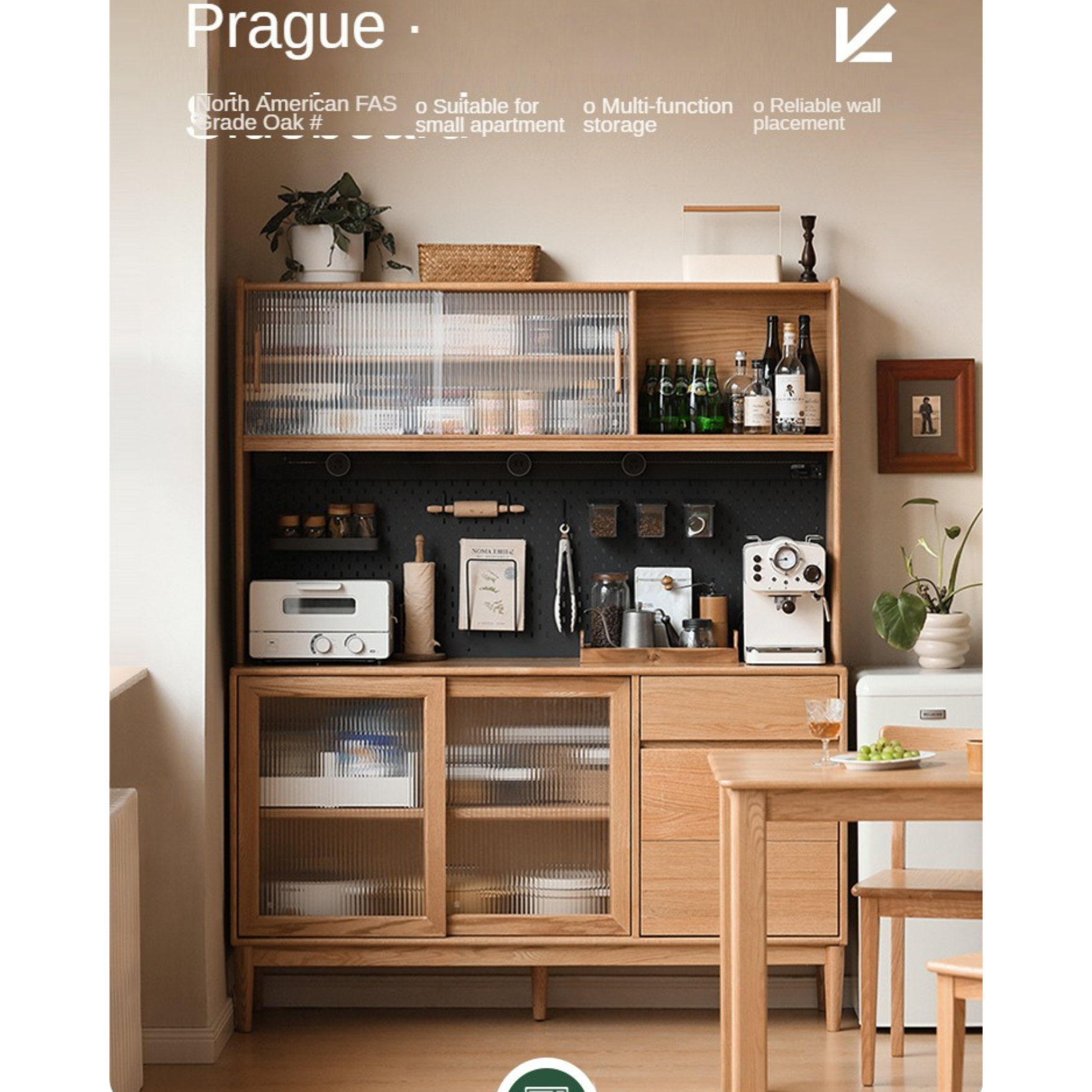 Oak Solid Wood Modern Dining Sideboard Against The Wall