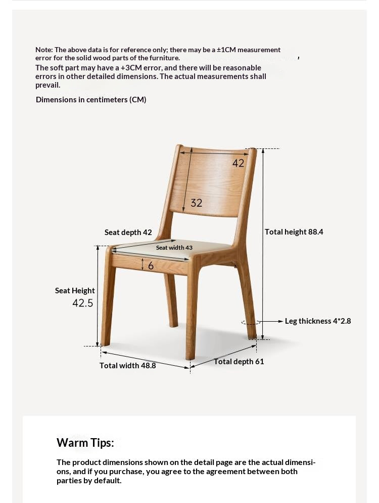 4 pcs -Oak Solid Wood Dining Chair Modern Style