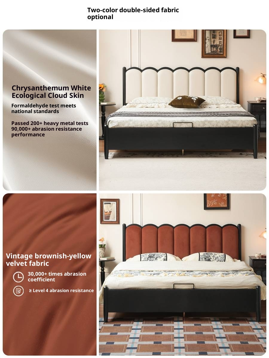 Rubberwood Solid Wood Upholstered Storage Box Bed, French Retro Style