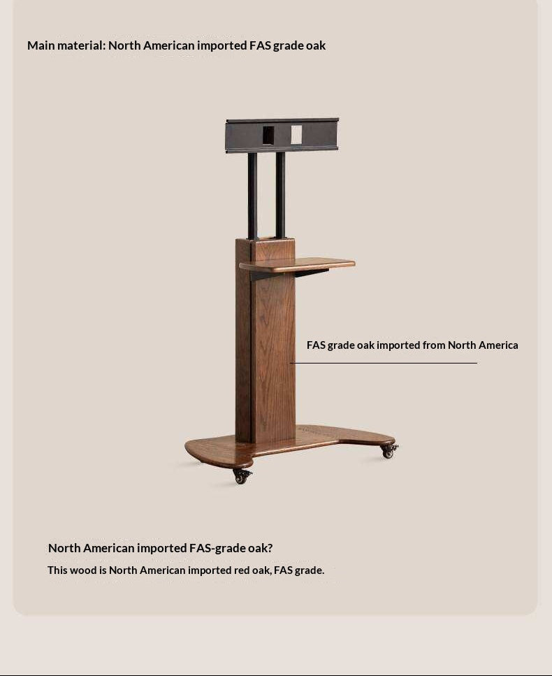 Oak Solid Wood TV Stand with Open Wall Rack and Mobile Cart Base