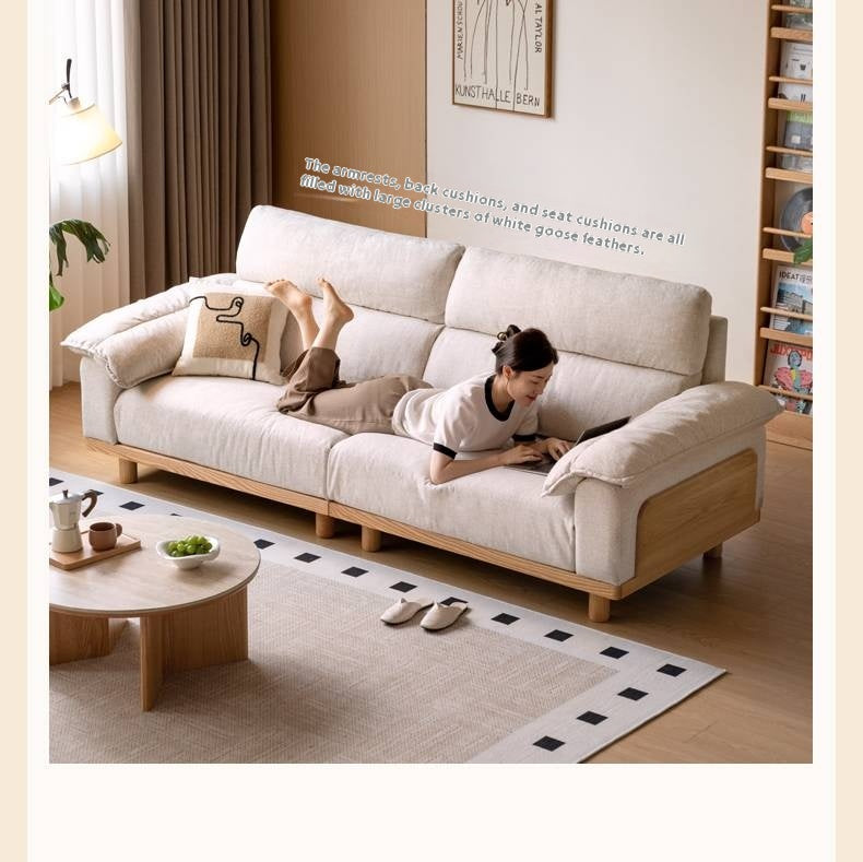 Oak Solid Wood Fabric imitation cotton and linen Sofa
