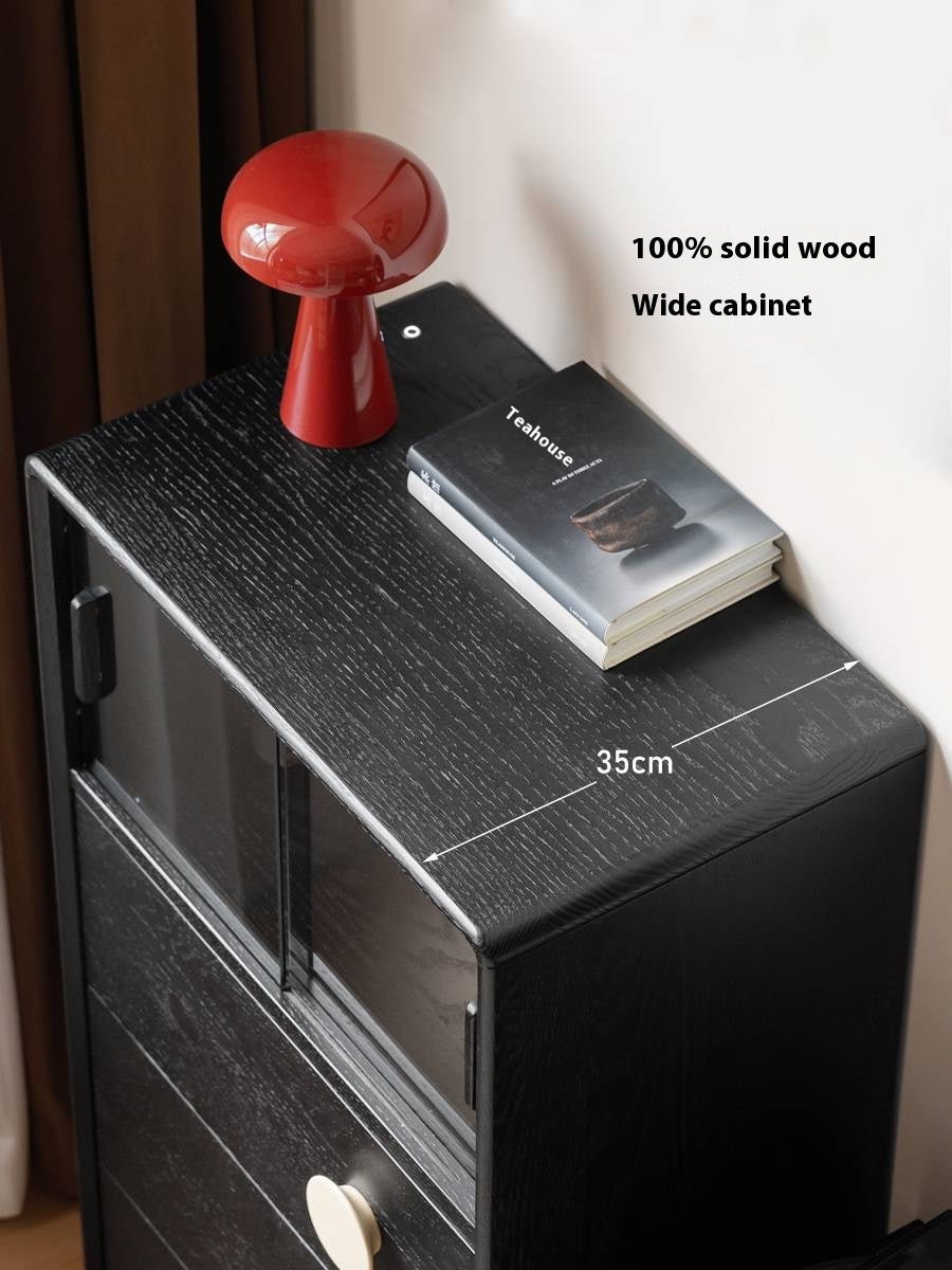 Ash Solid Wood Black Floor Standing Side Cabinet.