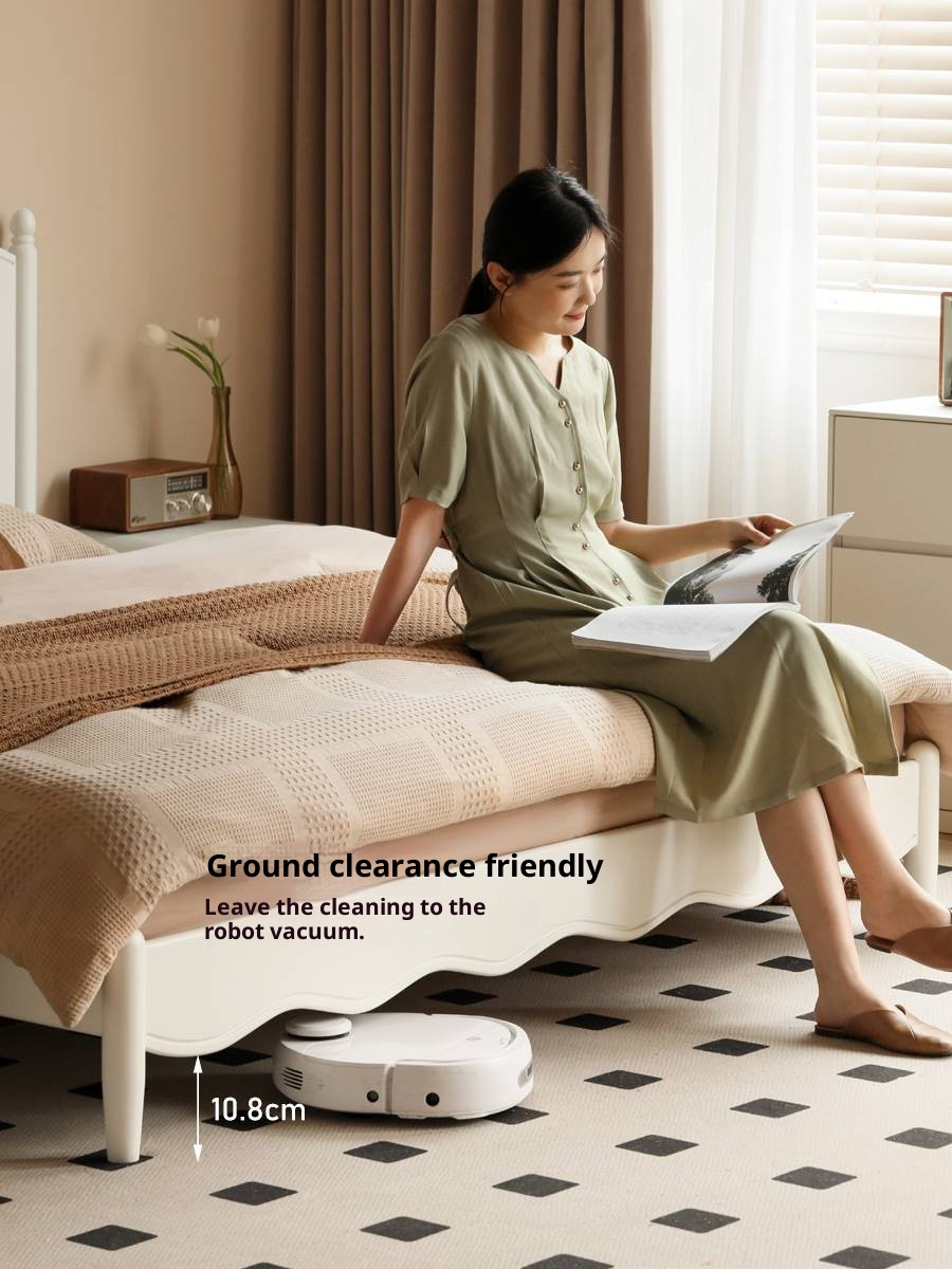 Rubberwood Solid Wood Bed, French Cream Style