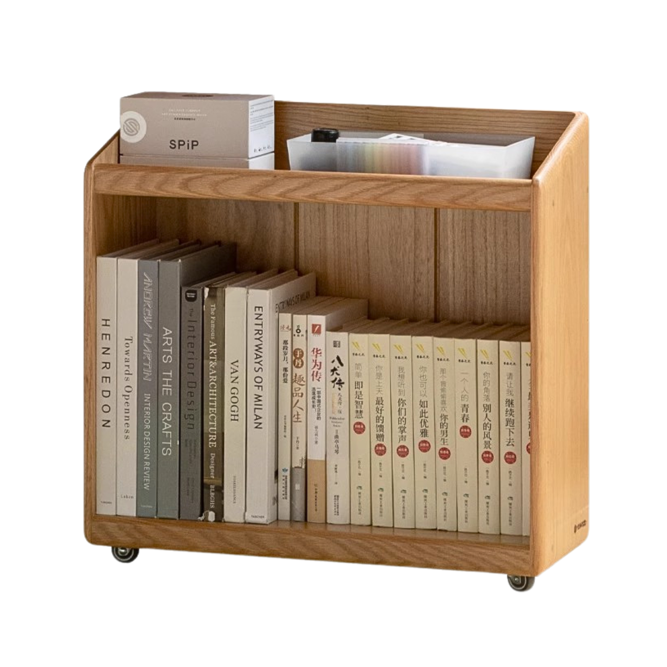 Oak, Solid Rubberwood Under-Table Bookshelf Movable