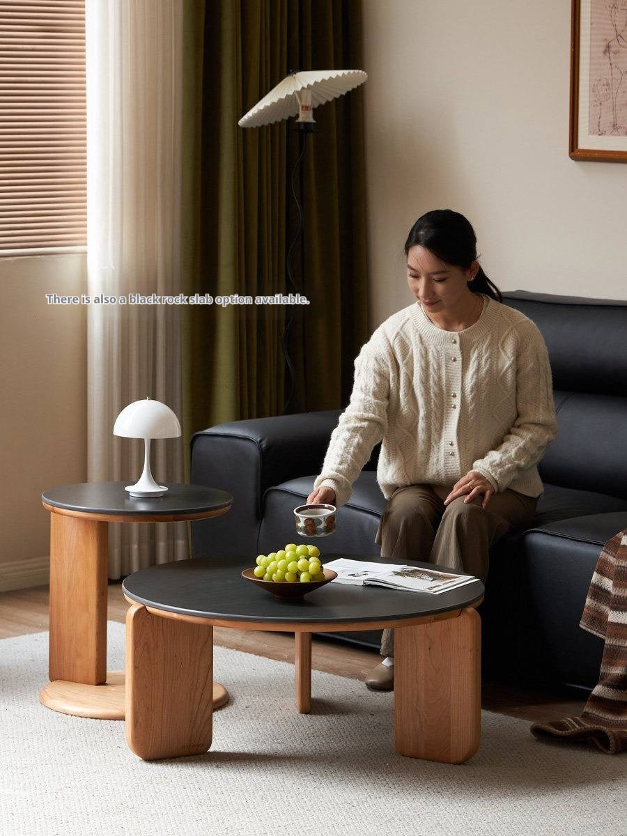 Cherry Solid Wood Round Coffee Table, Side Table