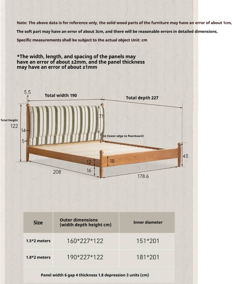 Cherry Solid Wood Fabric Upholstered Bed