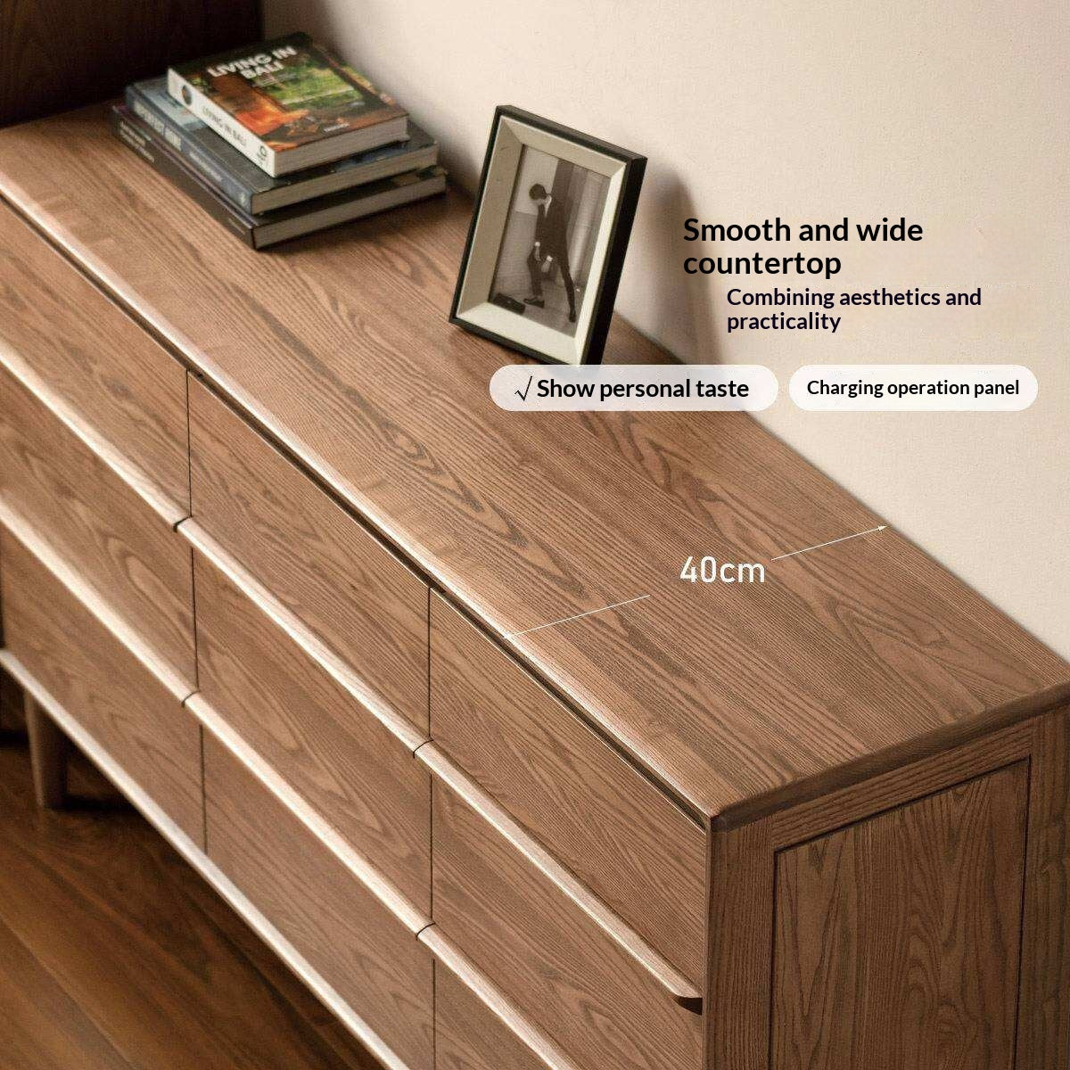 Ash Solid Wood Modern Side Cabinet with Shelved Interior