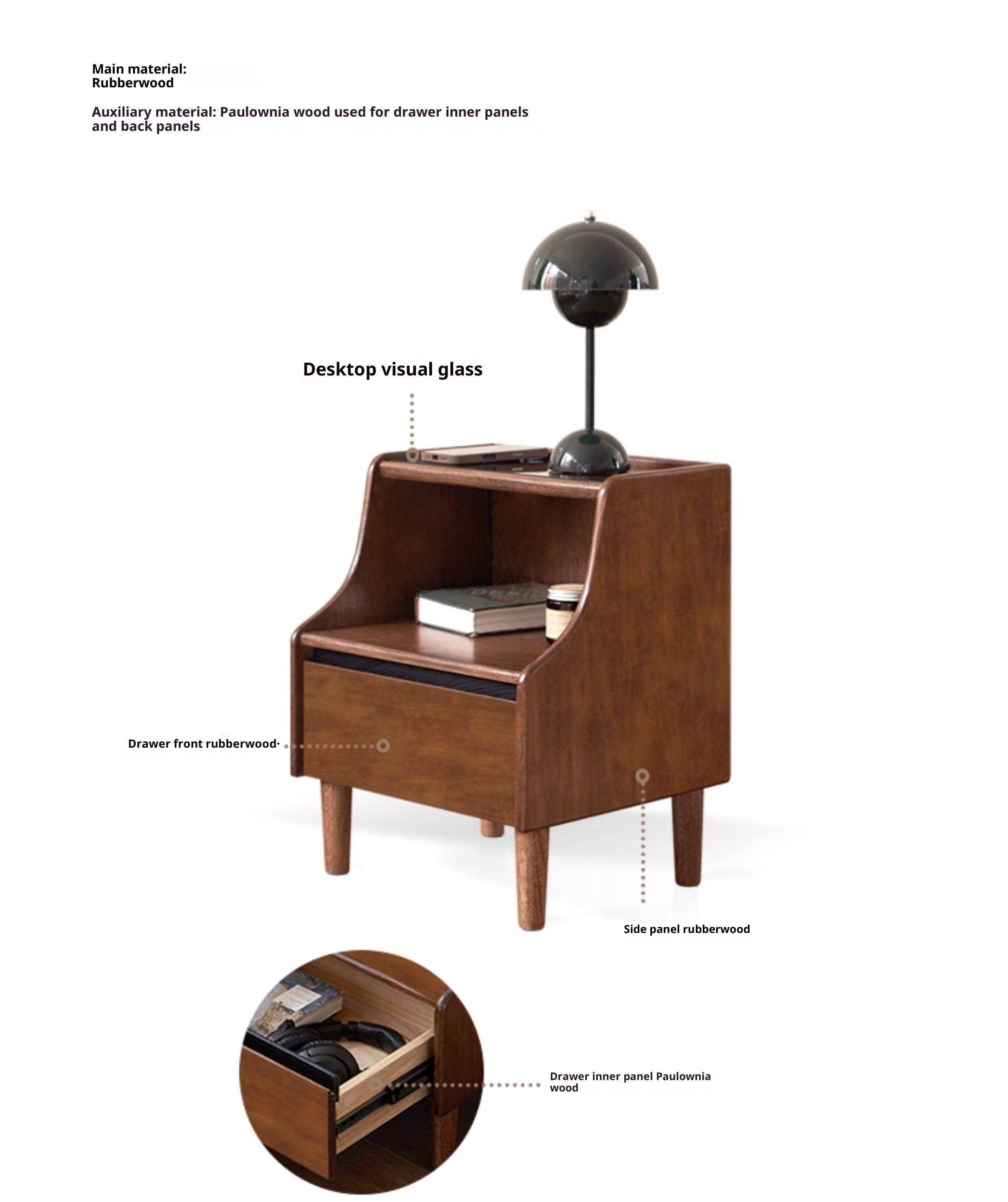 Solid Rubberwood, Oak Solid Wood Nightstand