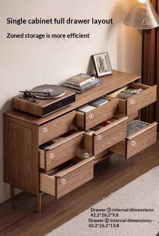 Ash Solid Wood Modern Side Cabinet with Shelved Interior