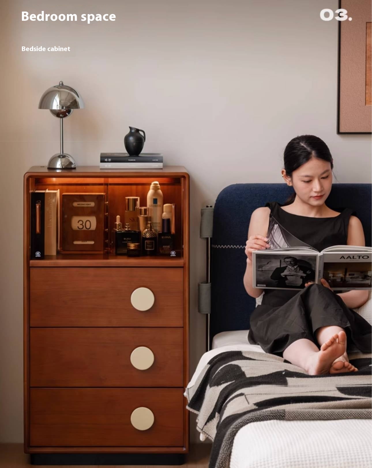 Poplar, Cherry Solid Wood Middle Ages Side Cabinet.