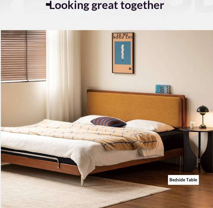 Poplar Solid Wood Bauhaus Style Soft with Adjustable Headboard Double Bed