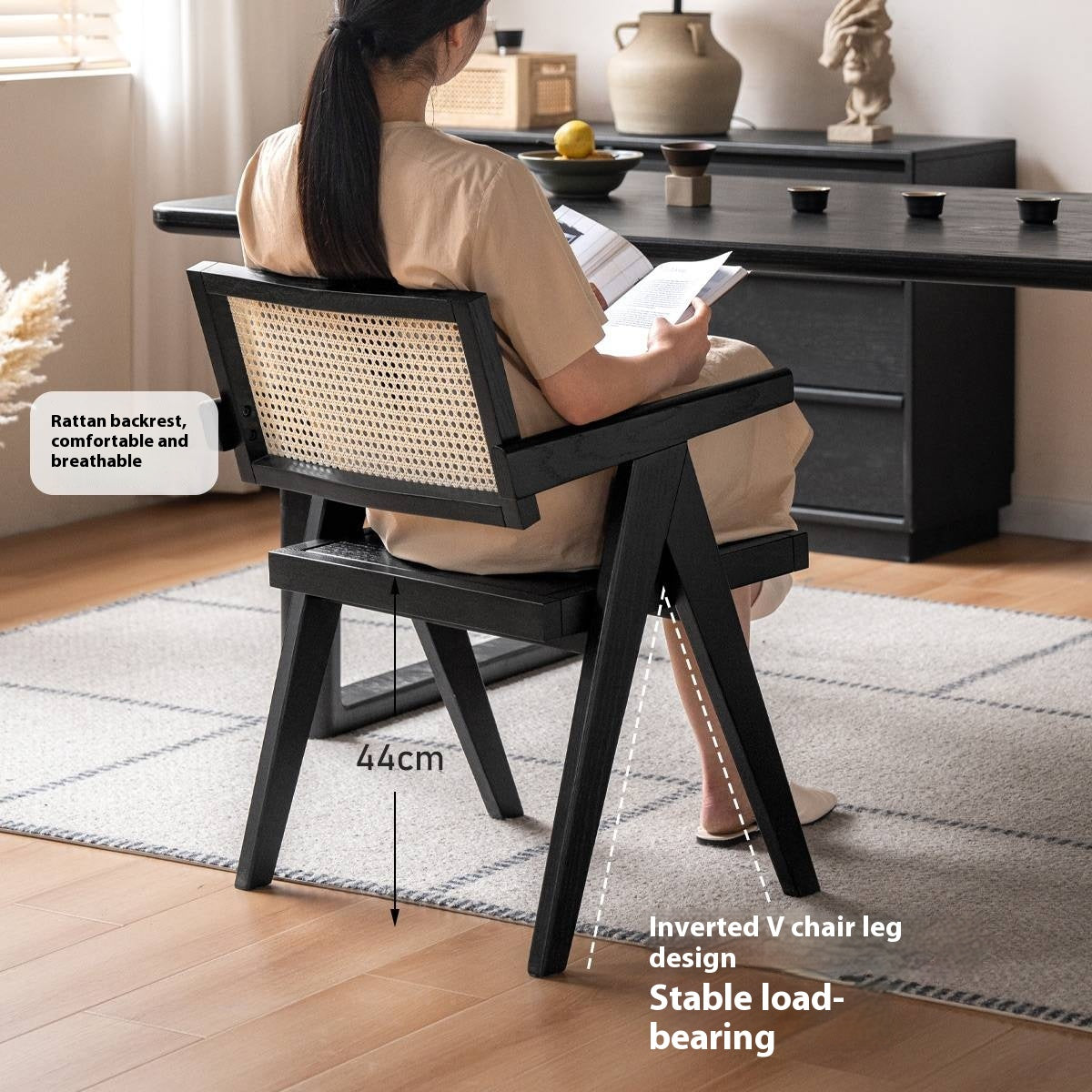 Black Walnut, Ash, Oak, Cherry Solid Wood Light Luxury Rattan Chair