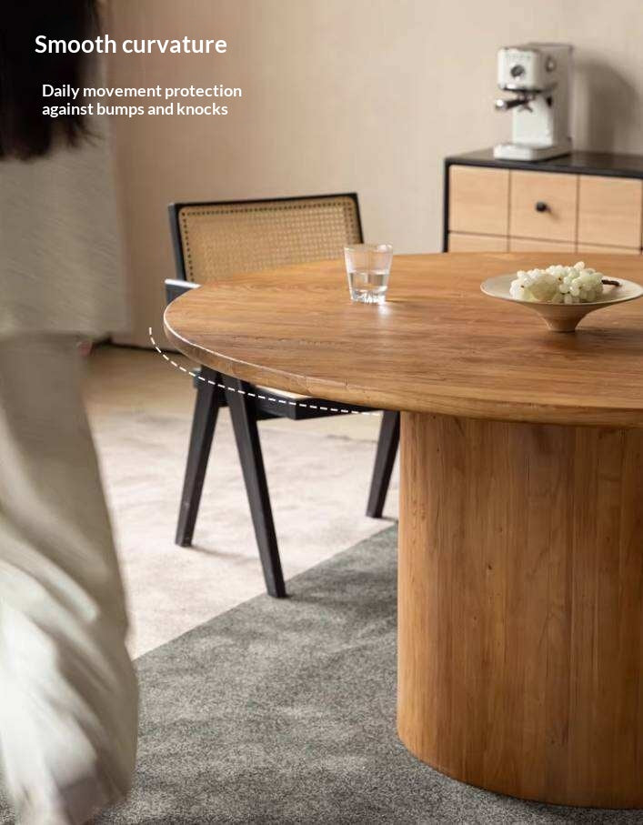 Elm Solid Wood Round Dining Table with Modern Minimalist Design