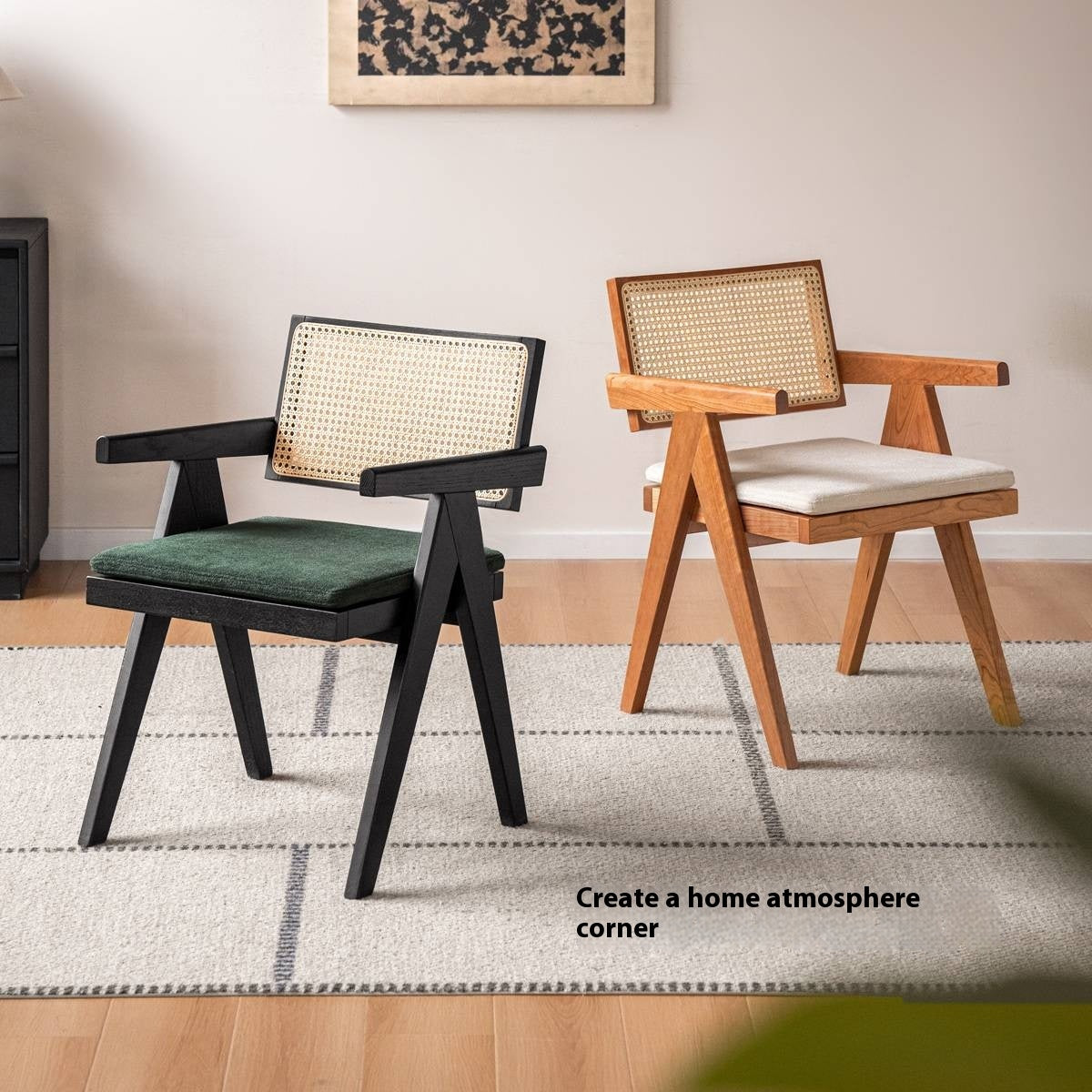 Black Walnut, Ash, Oak, Cherry Solid Wood Light Luxury Rattan Chair