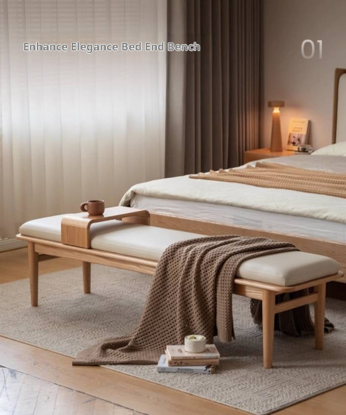 Oak Solid Wood Modern Long Soft Bench