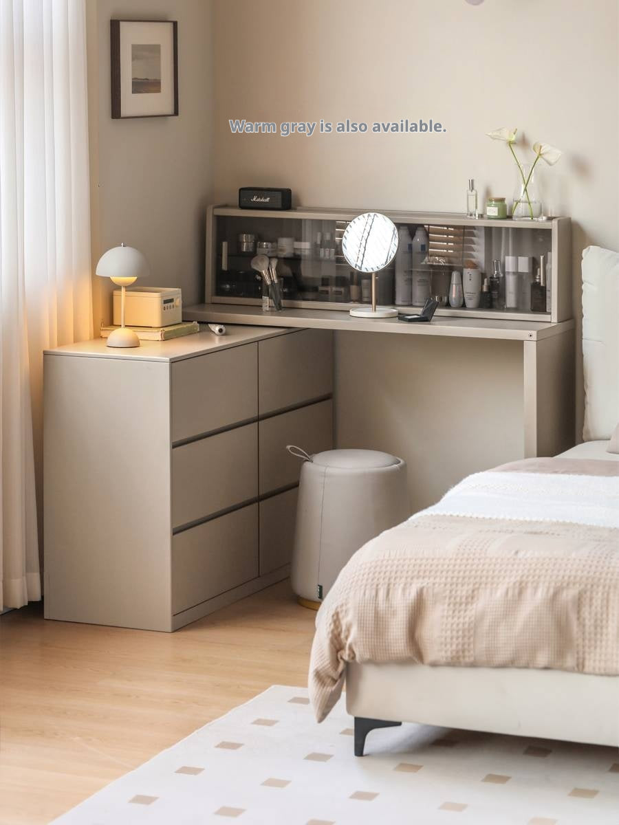 Solid Rubberwood Cream Style Vanity Table Integrated Drawer.