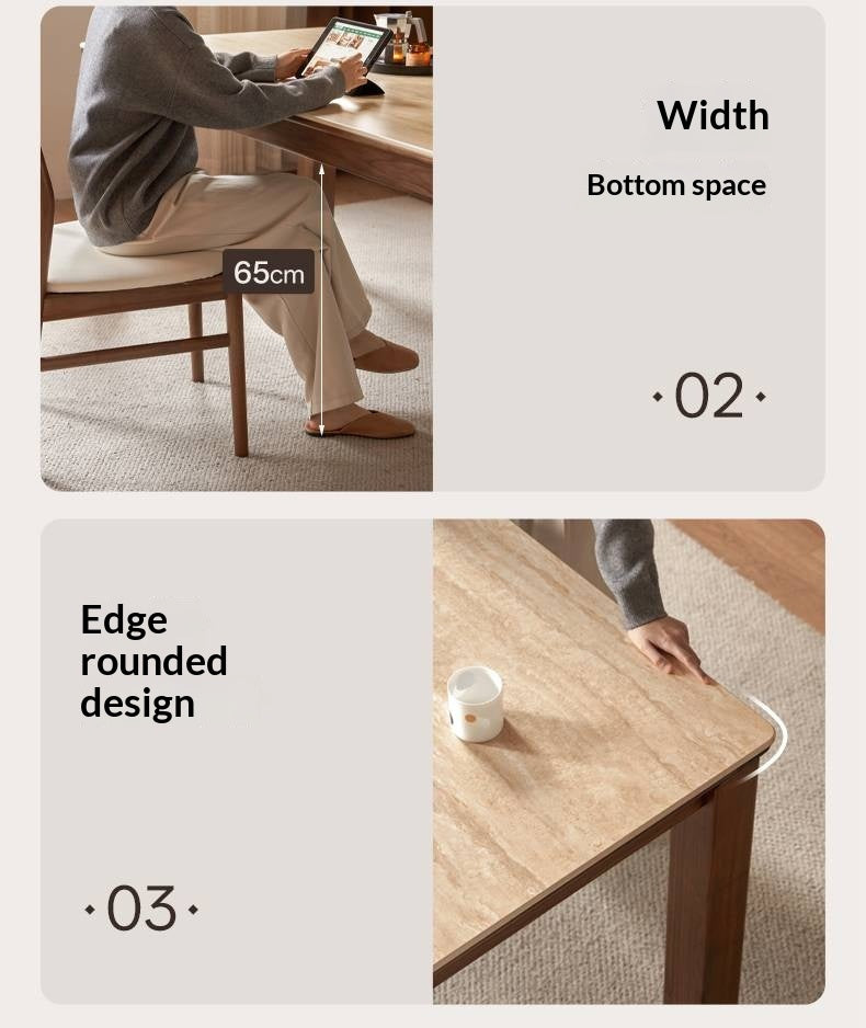 Black Walnut Solid Wood Vintage Travertine Slab Dining Table