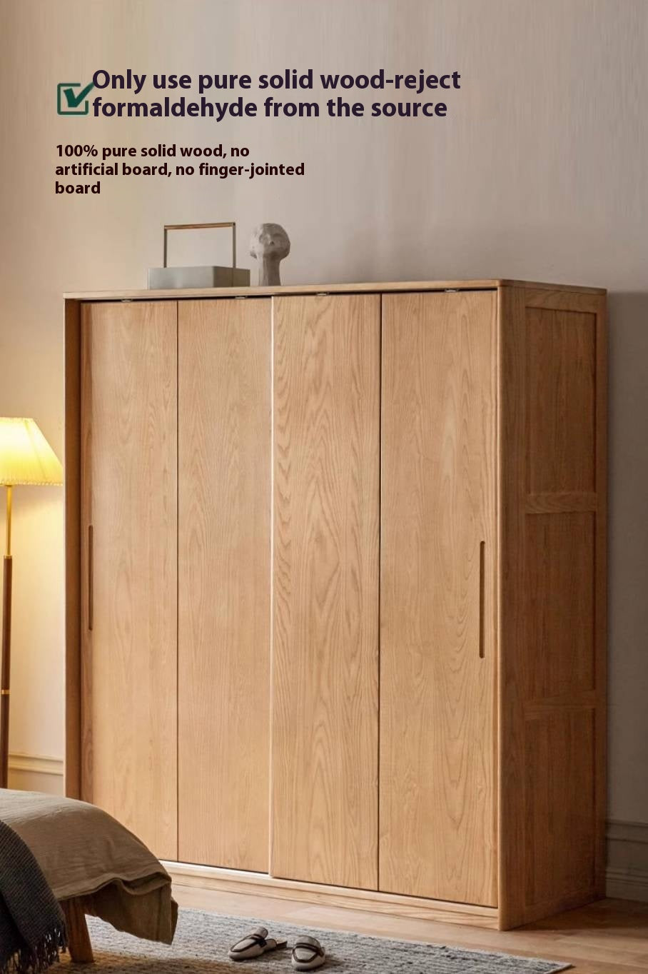 Oak, Ash Solid Wood Wardrobe With Sliding Doors