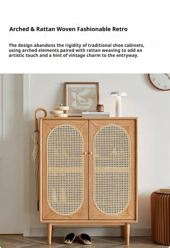 Oak Solid Wood Rattan Shoe Cabinet