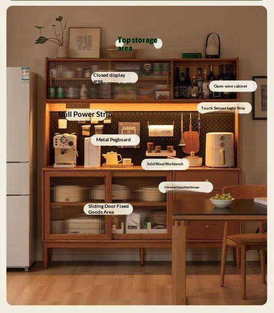 Cherry Solid Wood Sideboard High Cabinet Multi-Functional Buffet